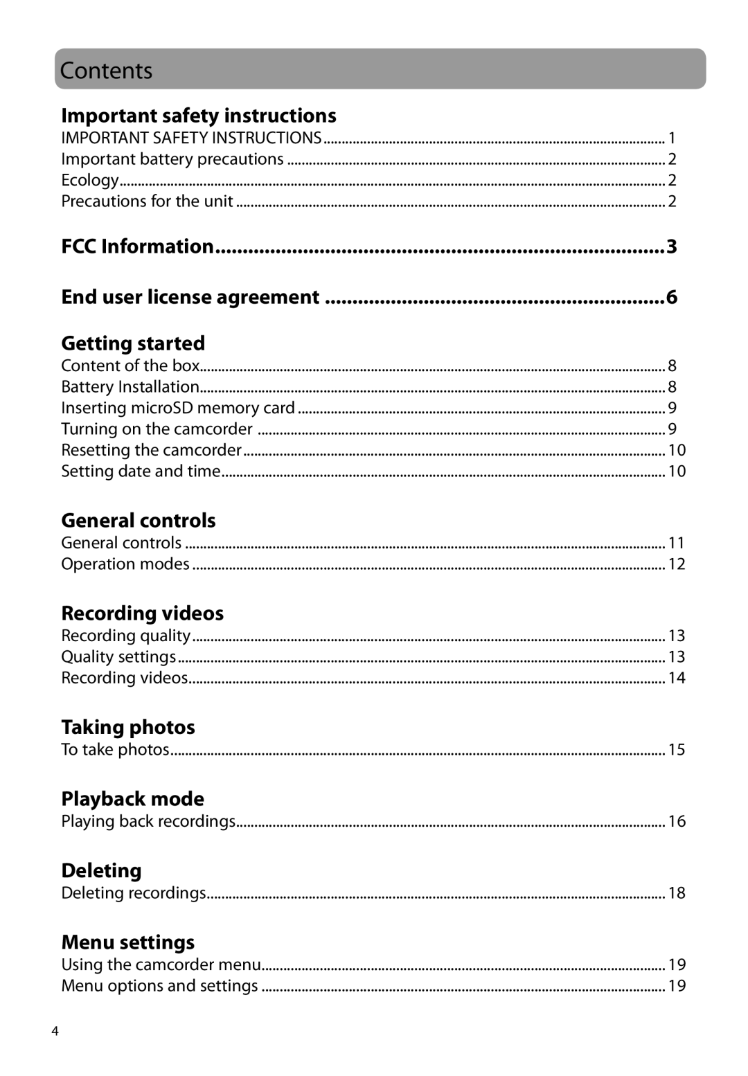 RCA EZ1000BK, EZ1000RD, EZ1000PL, EZ1000BL user manual Contents 