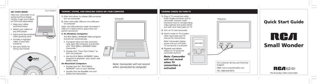 RCA EZ101 quick start On Windows Computers, On Macintosh Computers 