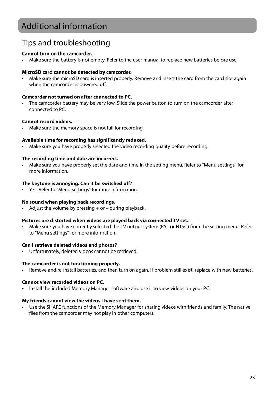 RCA EZ1010RD, EZ1010BL user manual Additional information, Tips and troubleshooting 