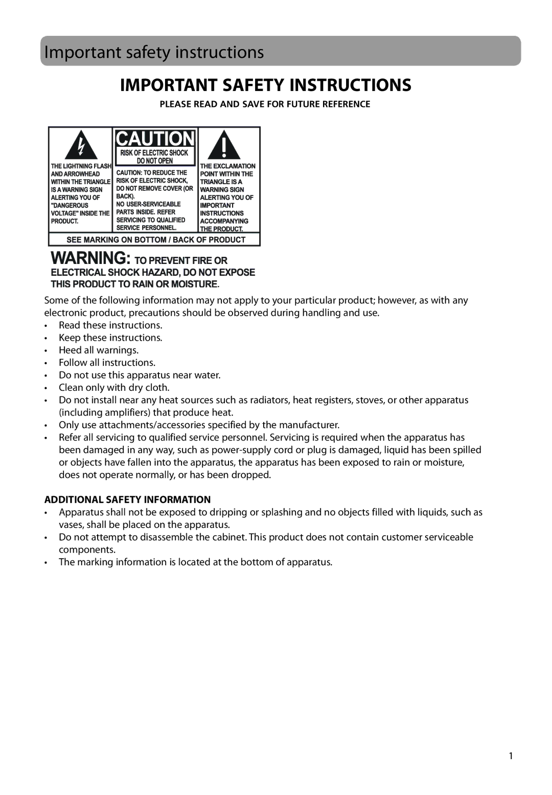 RCA EZ1100 user manual Important safety instructions, Important Safety Instructions 