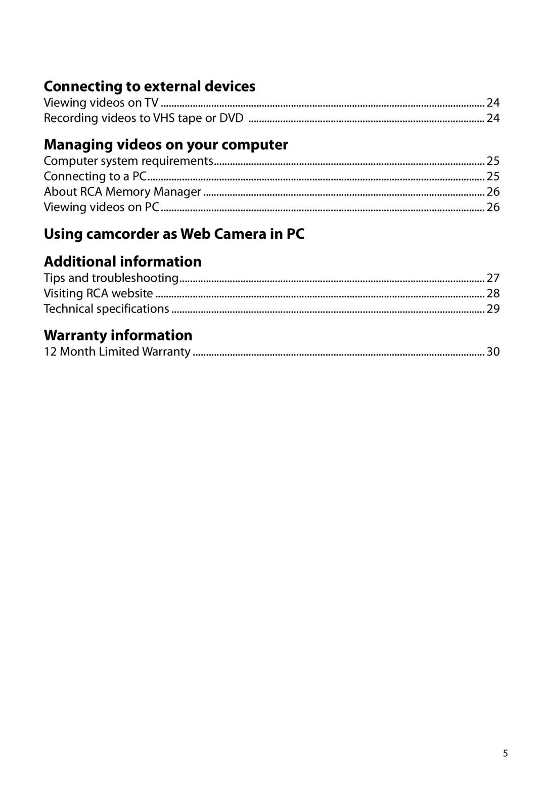 RCA EZ1100 user manual Connecting to external devices 