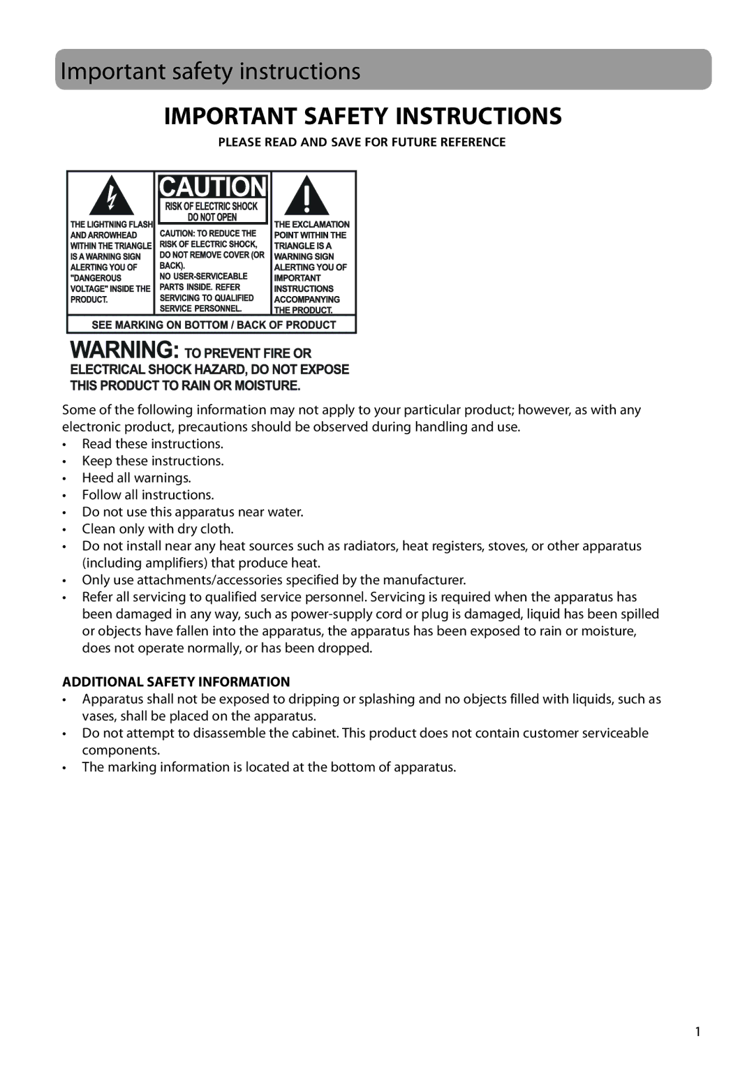 RCA EZ2050 user manual Important safety instructions, Important Safety Instructions 