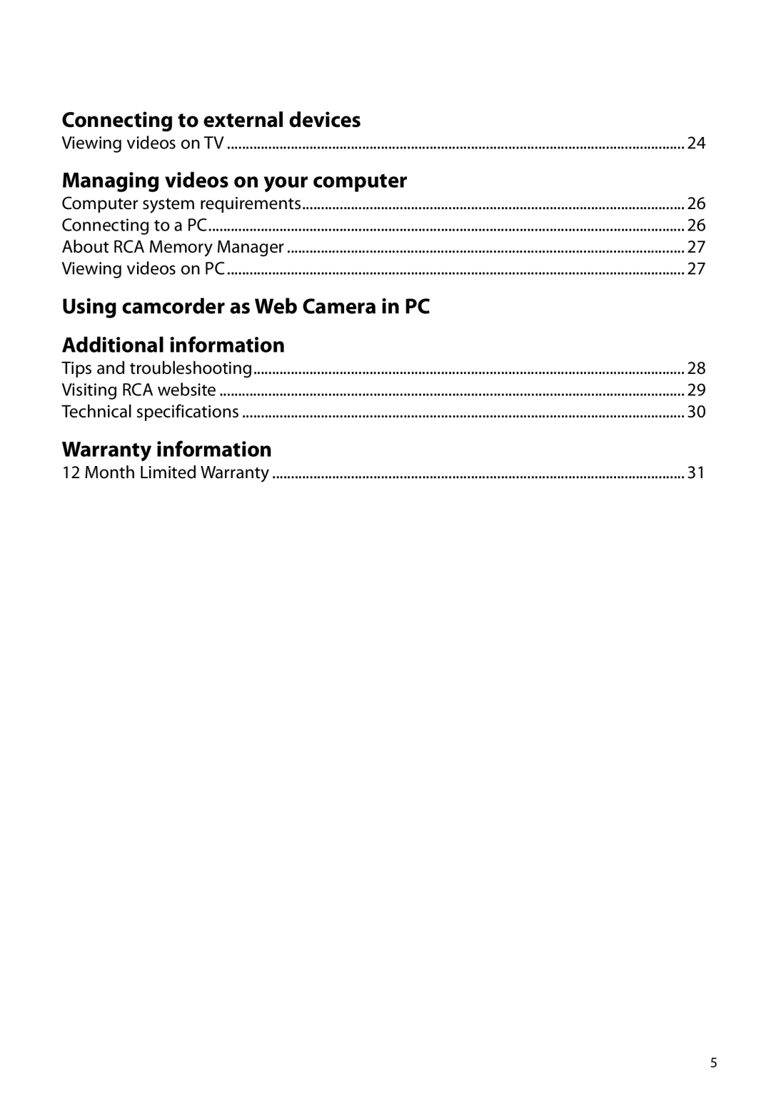 RCA EZ2050 user manual Connecting to external devices 