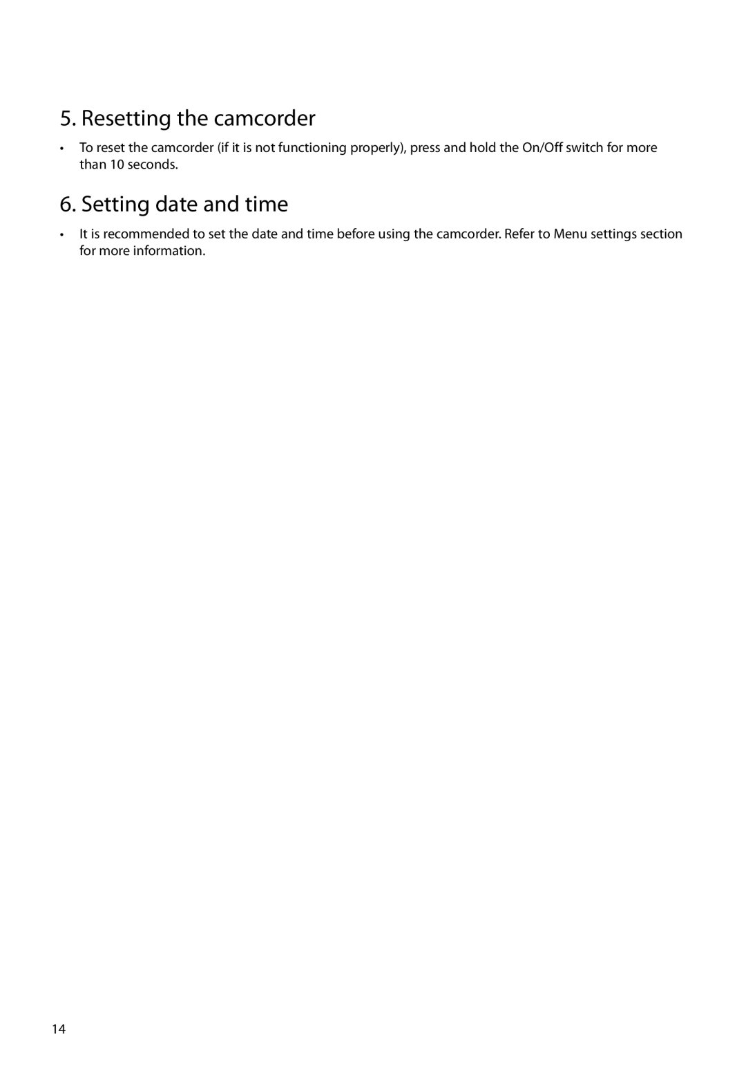 RCA EZ2100 user manual Resetting the camcorder, Setting date and time 