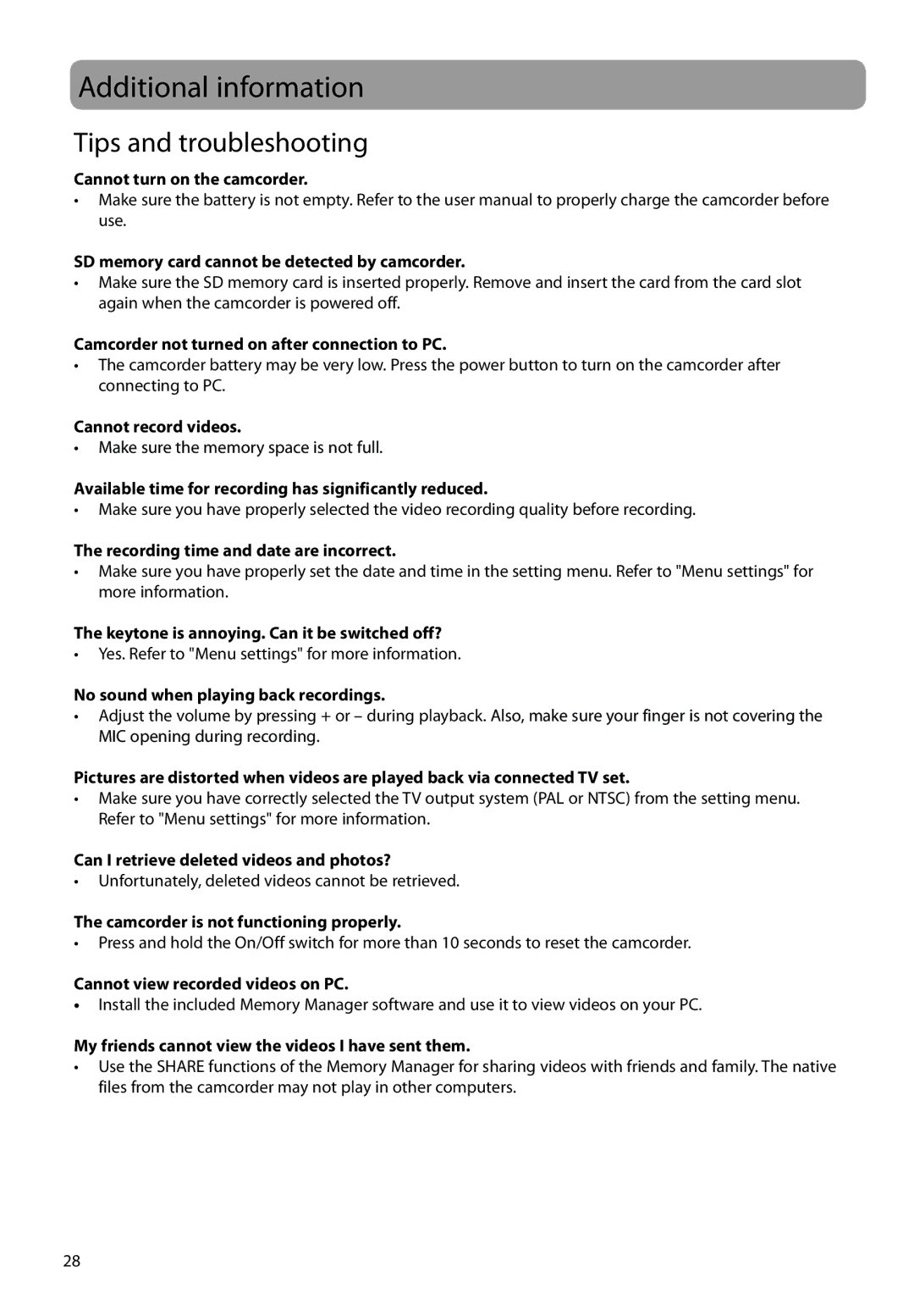 RCA EZ2100 user manual Additional information, Tips and troubleshooting 