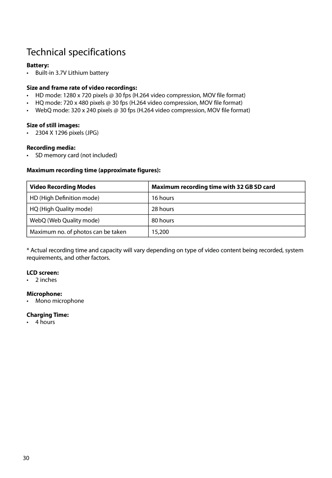 RCA EZ2100 user manual Technical specifications 