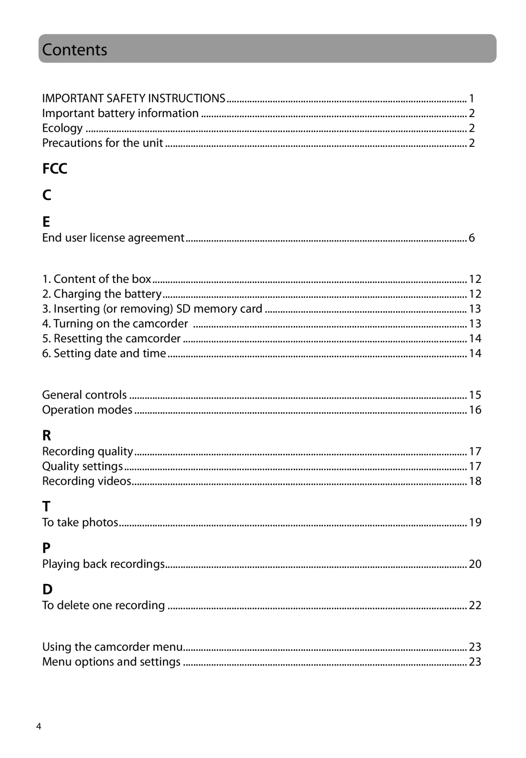 RCA EZ2100 user manual Contents 