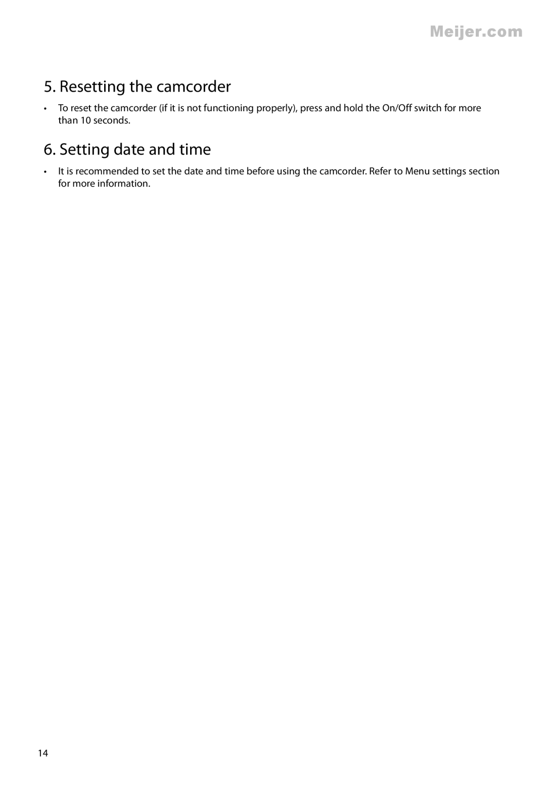 RCA EZ2120 series user manual Resetting the camcorder, Setting date and time 