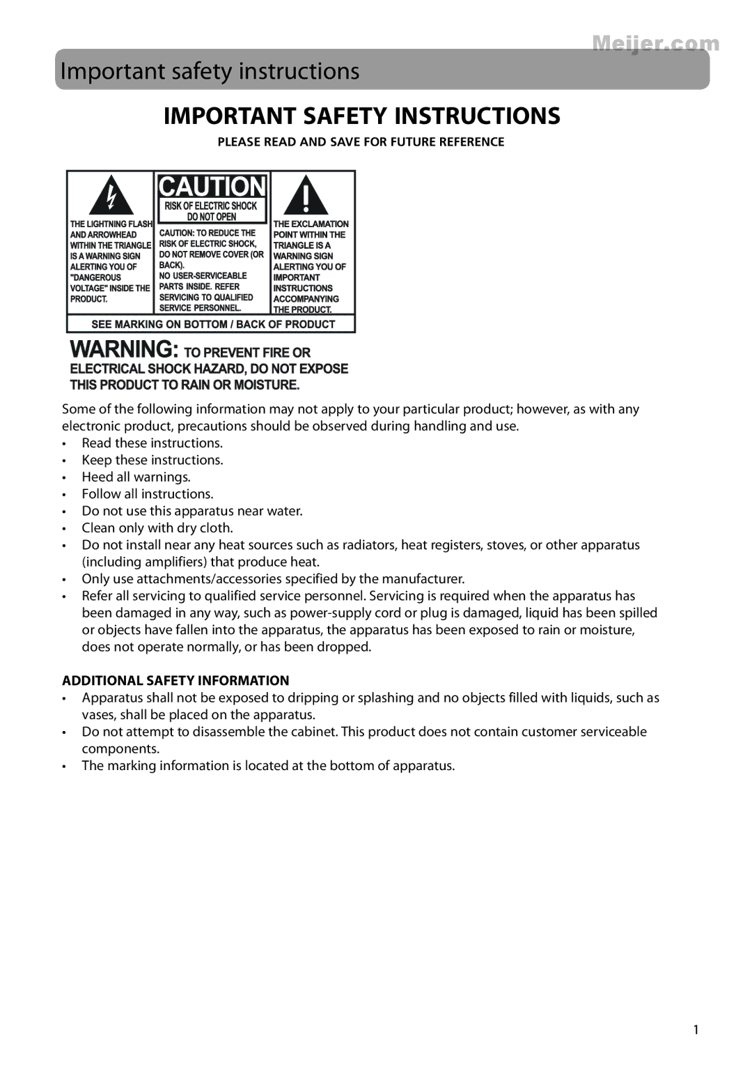 RCA EZ2120 series user manual Important safety instructions, Important Safety Instructions 