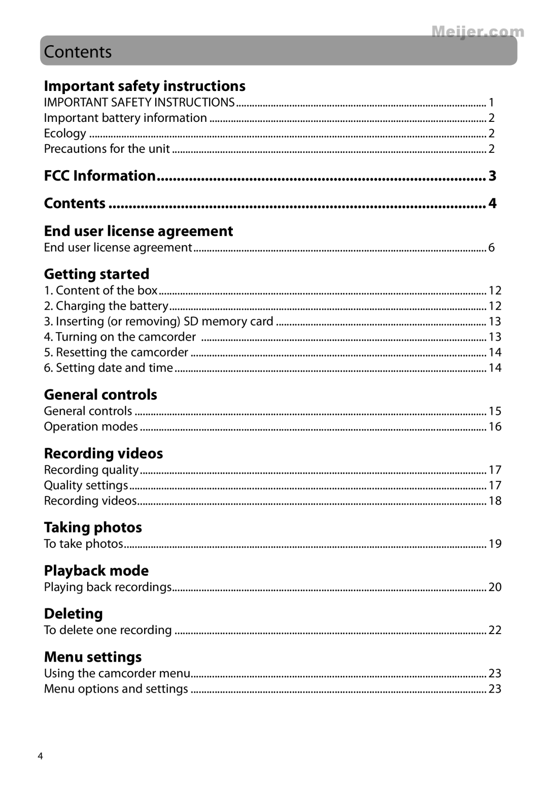 RCA EZ2120 series user manual Contents 