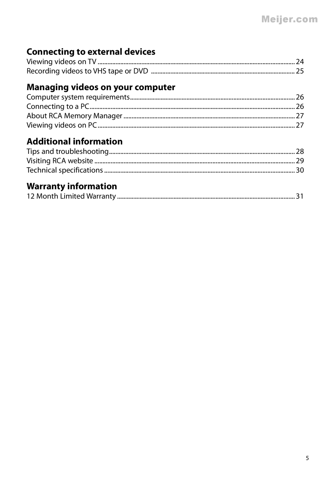 RCA EZ2120 series user manual Connecting to external devices 