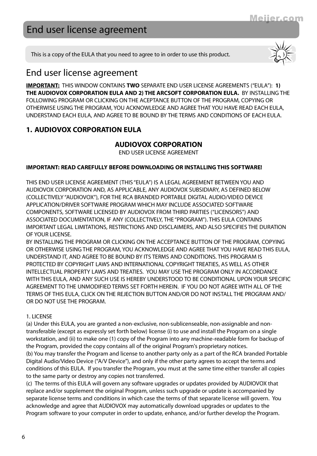 RCA EZ2120 series user manual End user license agreement, END User License Agreement 