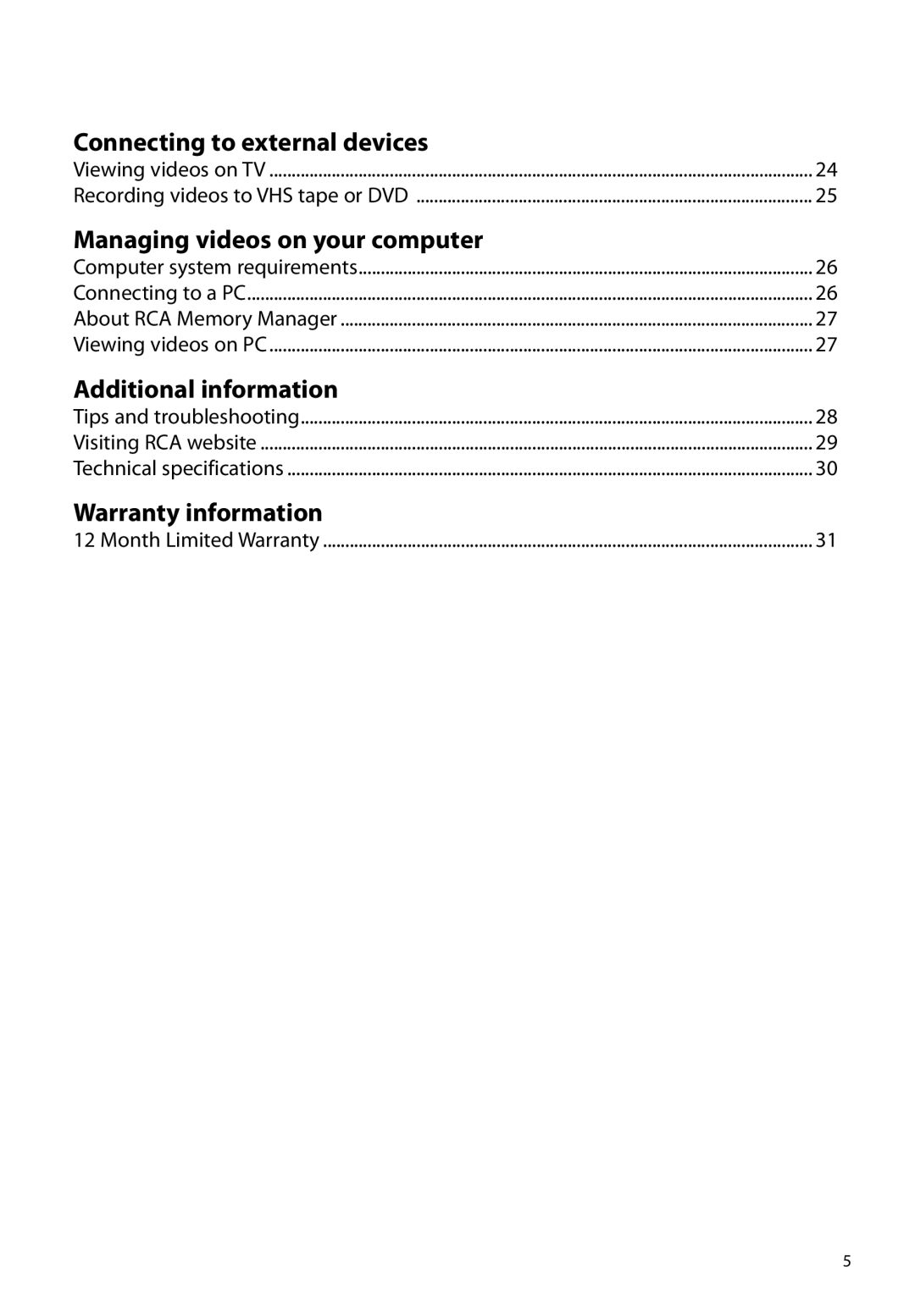 RCA EZ2120 user manual Connecting to external devices 