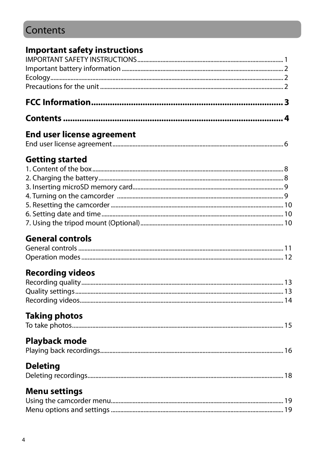 RCA EZ3000BKR, EZ3000RDR, EZ3000PLR, EZ3000BLR user manual Contents 