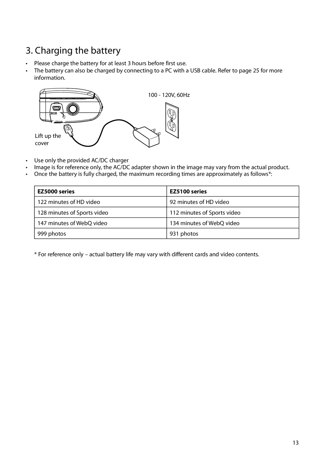 RCA user manual Charging the battery, EZ5000 series EZ5100 series 