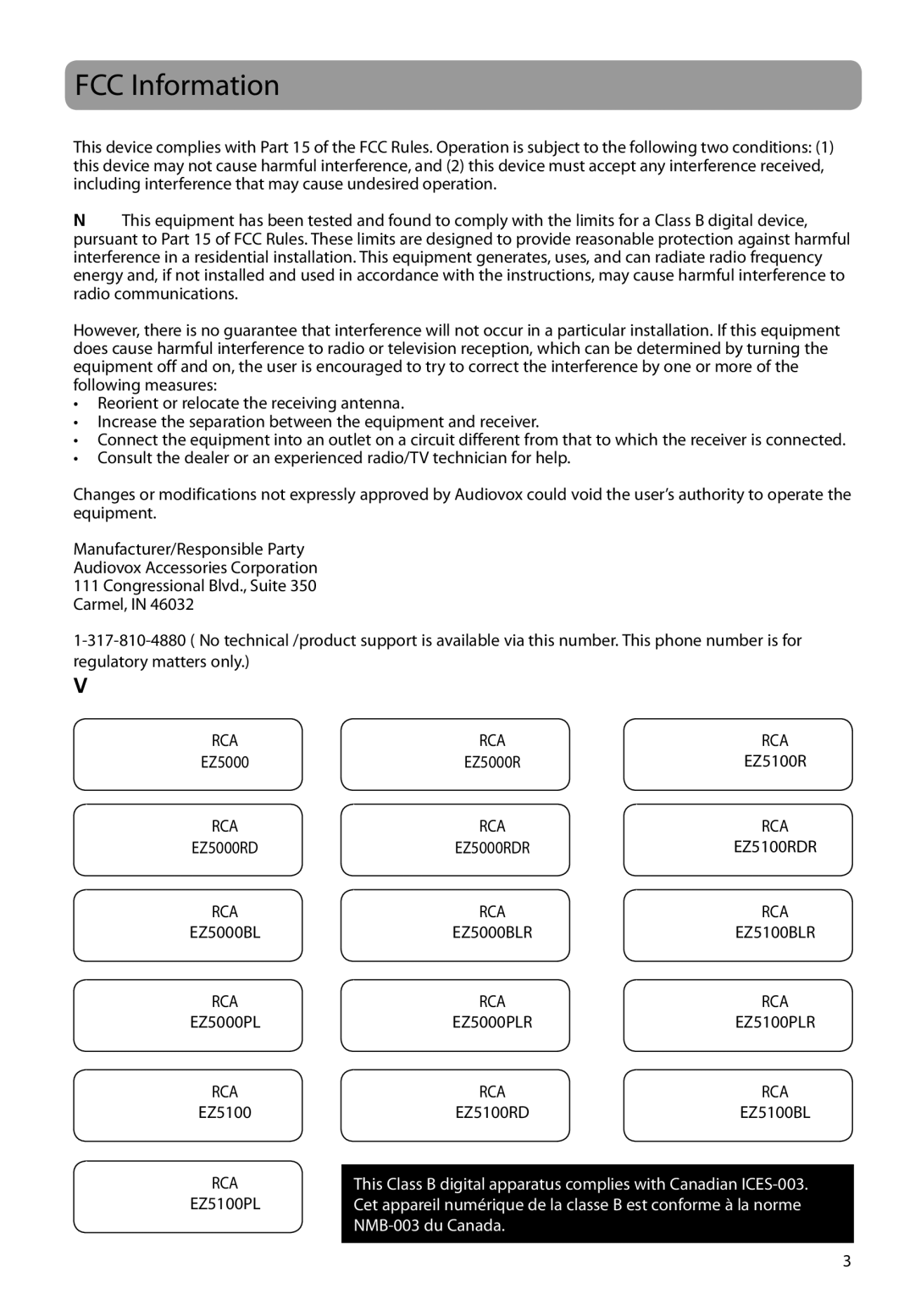 RCA EZ5000, EZ5100 user manual FCC Information 