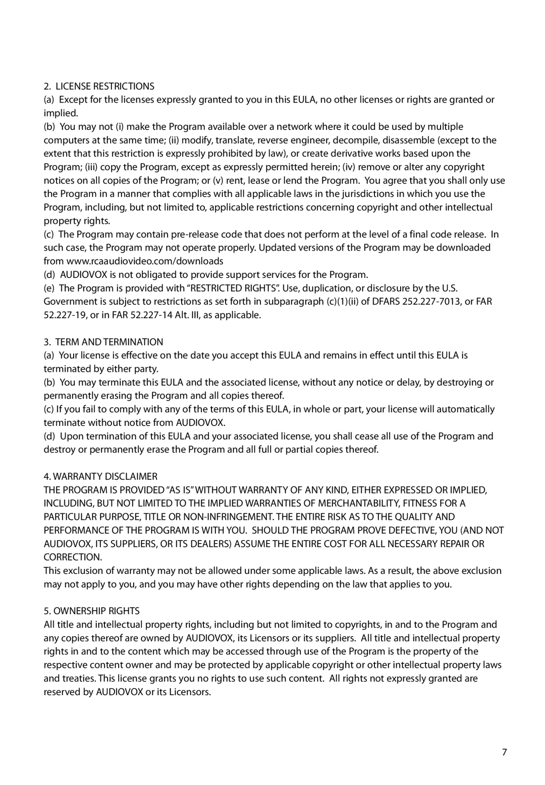 RCA EZ5000, EZ5100 user manual License Restrictions 