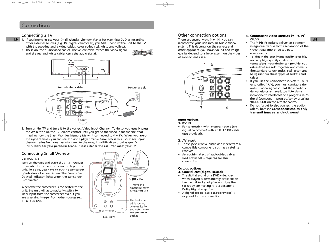 RCA EZDVD1, EZDVD2 user manual Connections, Connecting a TV, Other connection options 