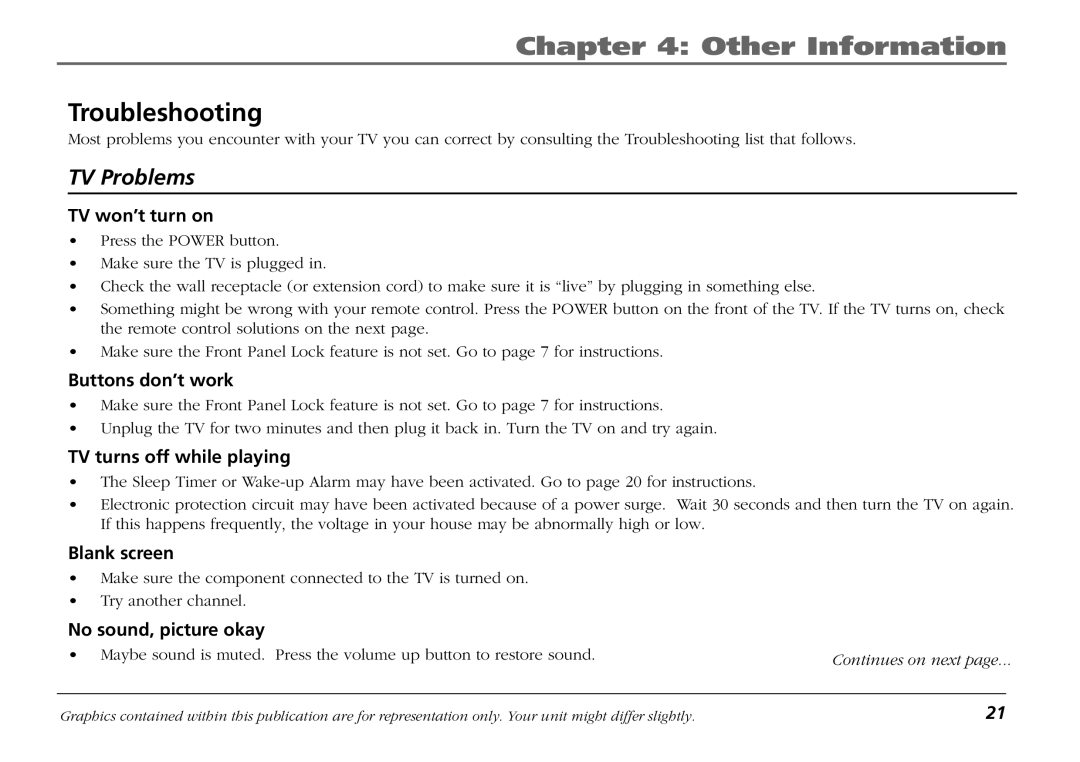 RCA F19421 manual Other Information, Troubleshooting 