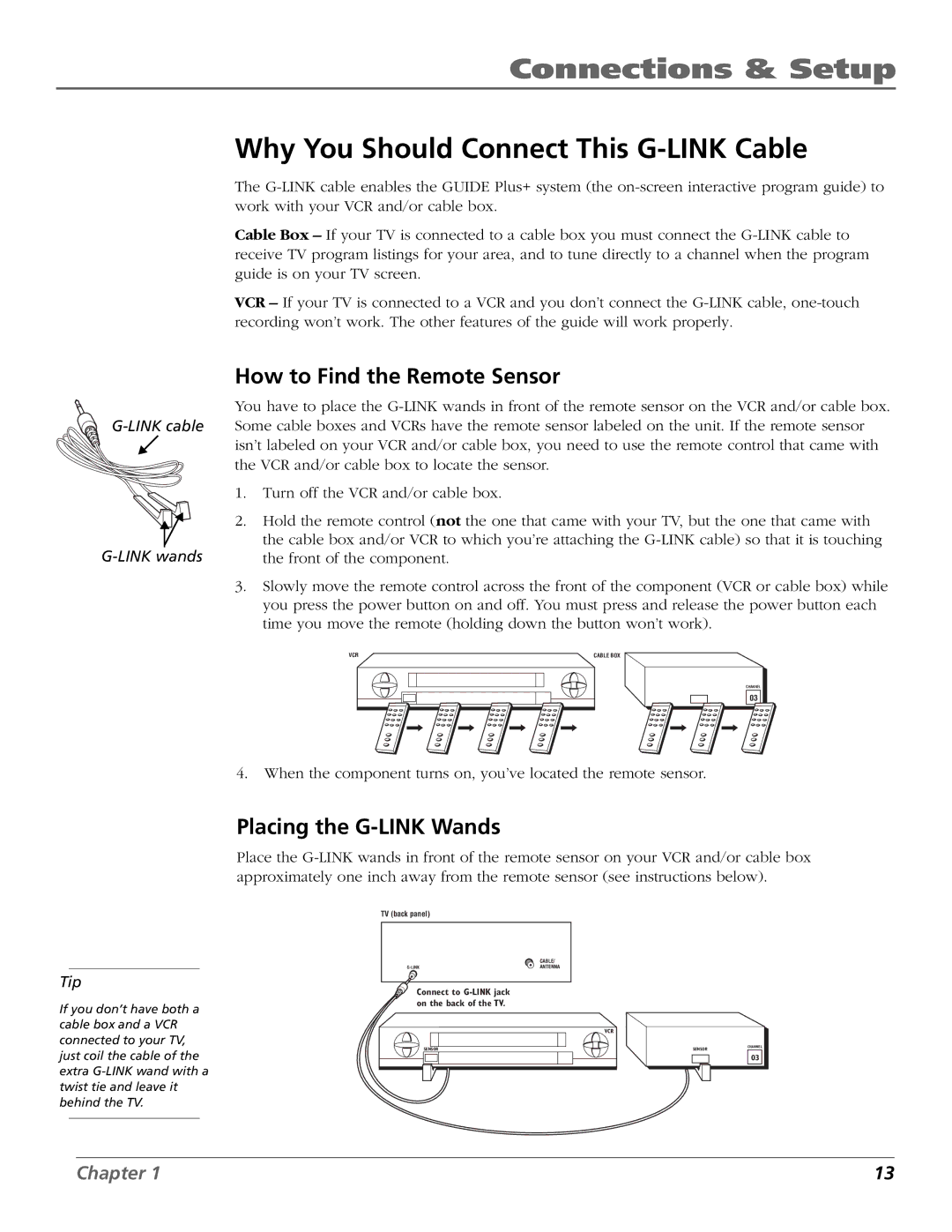 RCA F19422 manual Why You Should Connect This G-LINK Cable, How to Find the Remote Sensor, Placing the G-LINK Wands 