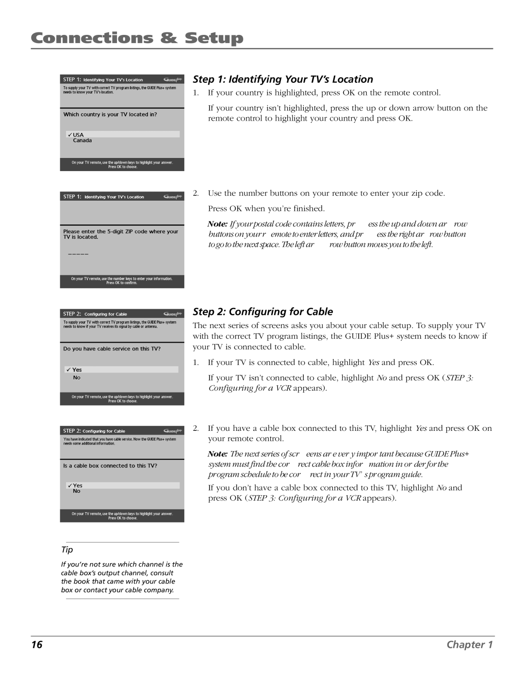 RCA F19422 manual Identifying Your TV’s Location 