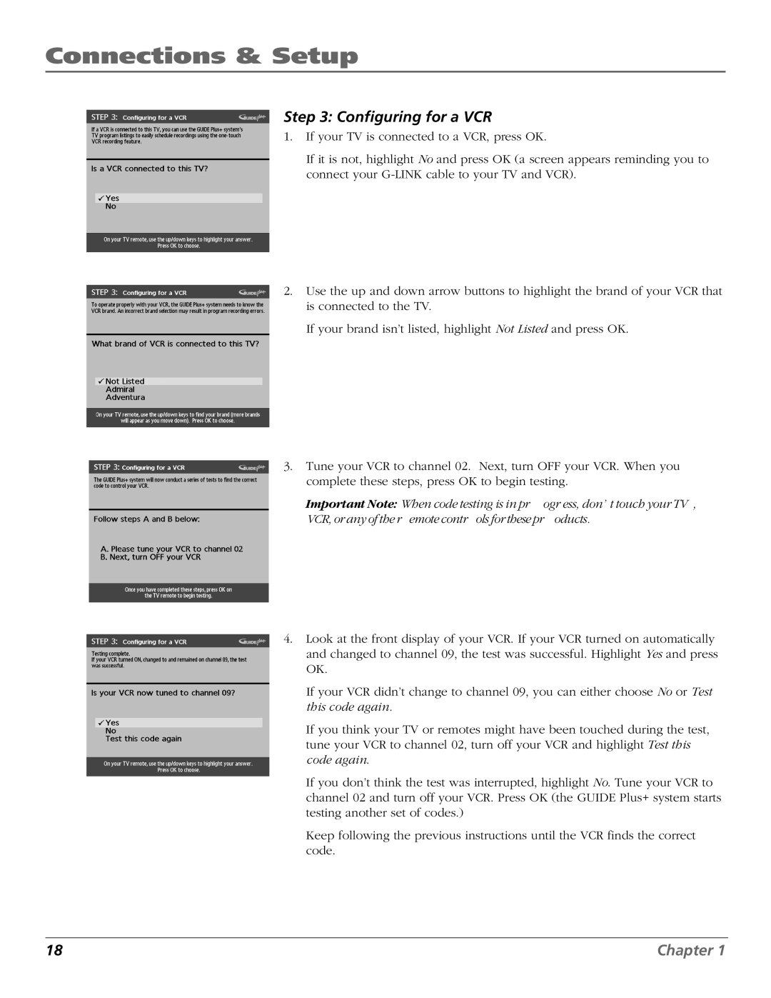 RCA F19422 manual Configuring for a VCR 