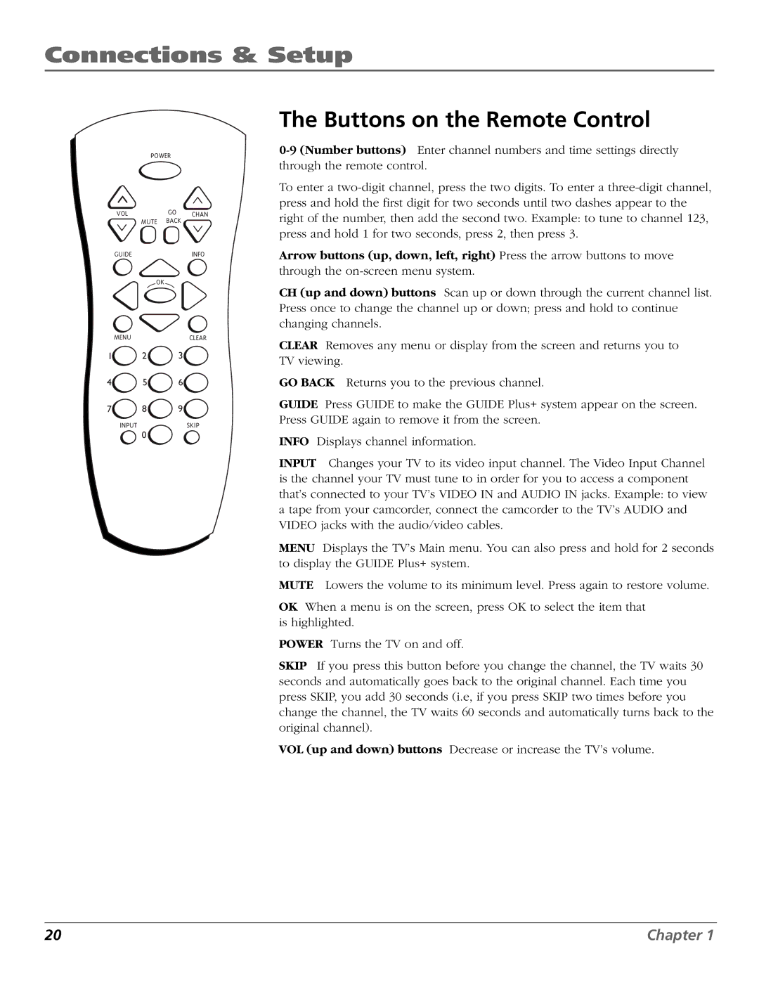 RCA F19422 manual Buttons on the Remote Control 