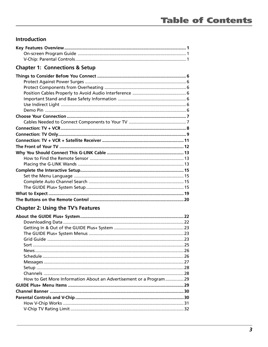 RCA F19422 manual Table of Contents 