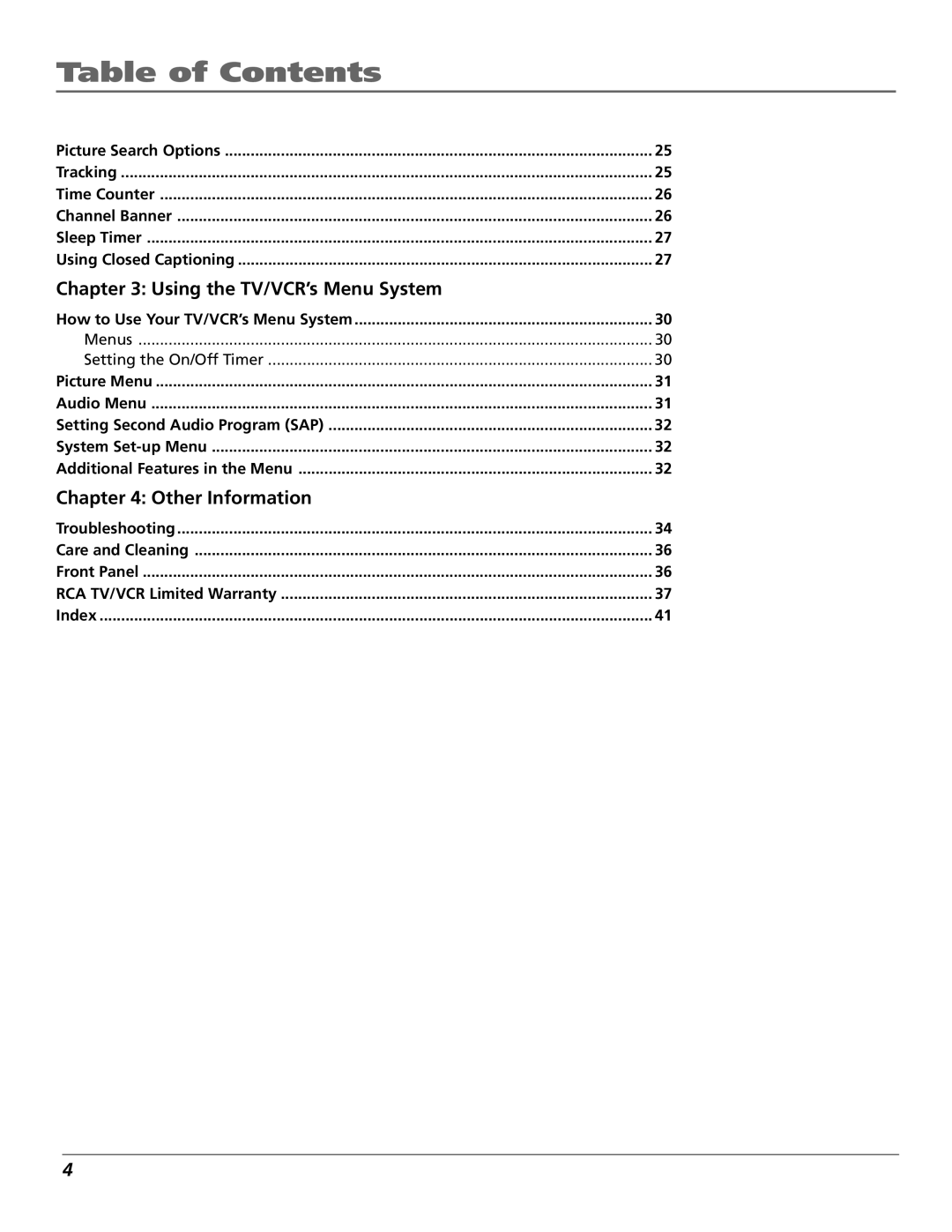 RCA F19425 manual Using the TV/VCR’s Menu System, Other Information 