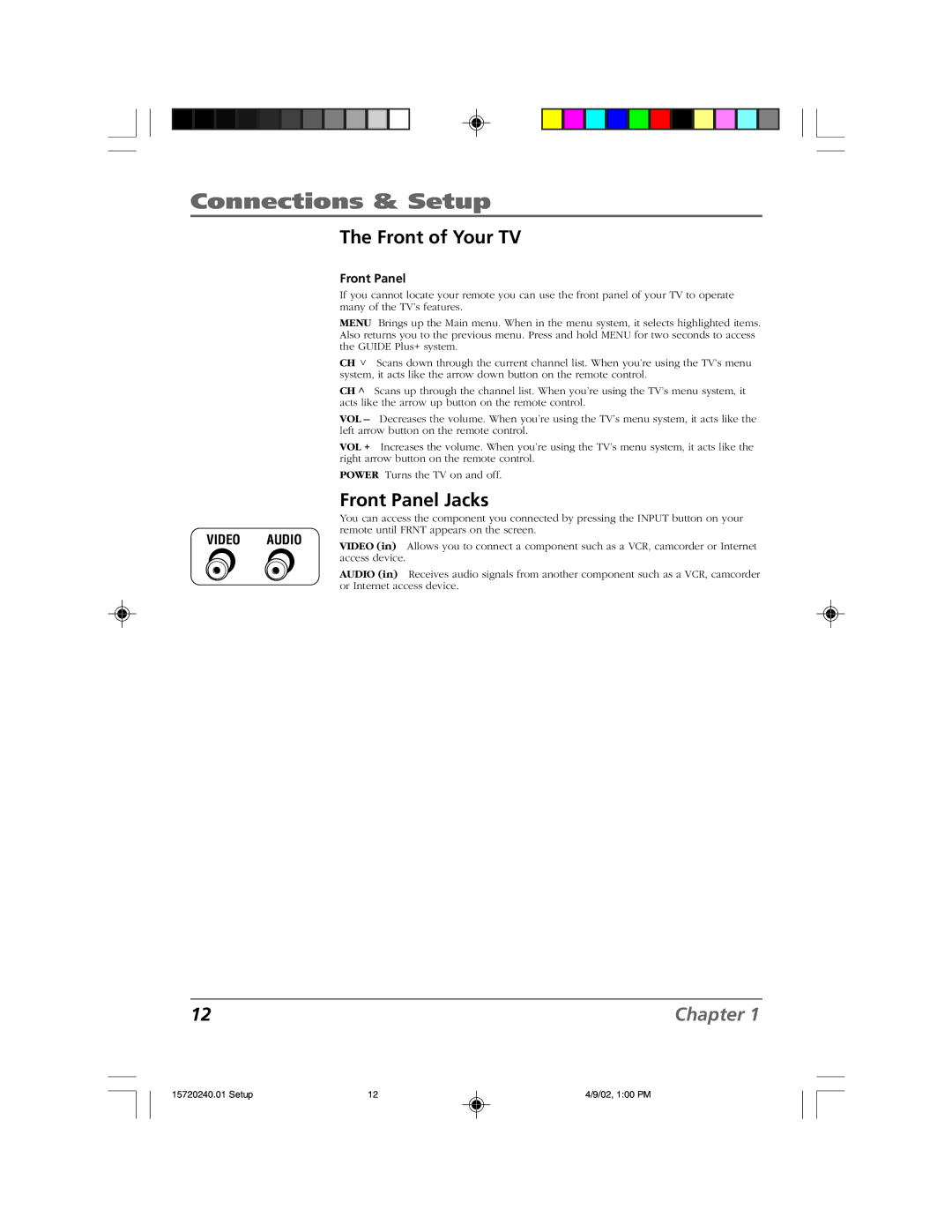 RCA F19426 manual Front of Your TV, Front Panel Jacks 