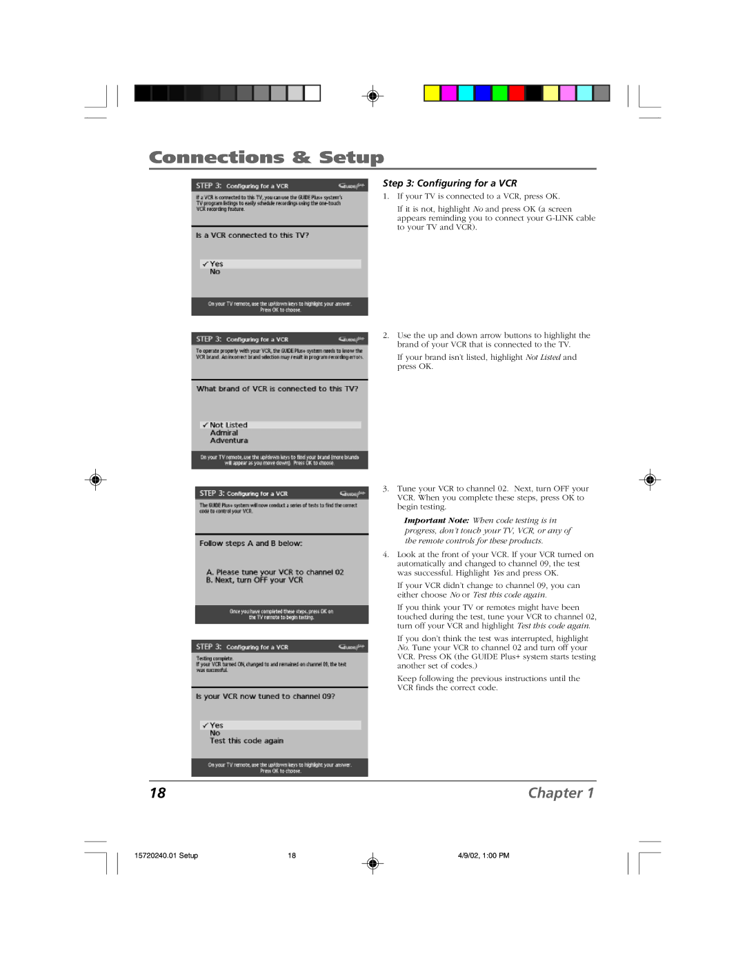 RCA F19426 manual Configuring for a VCR 