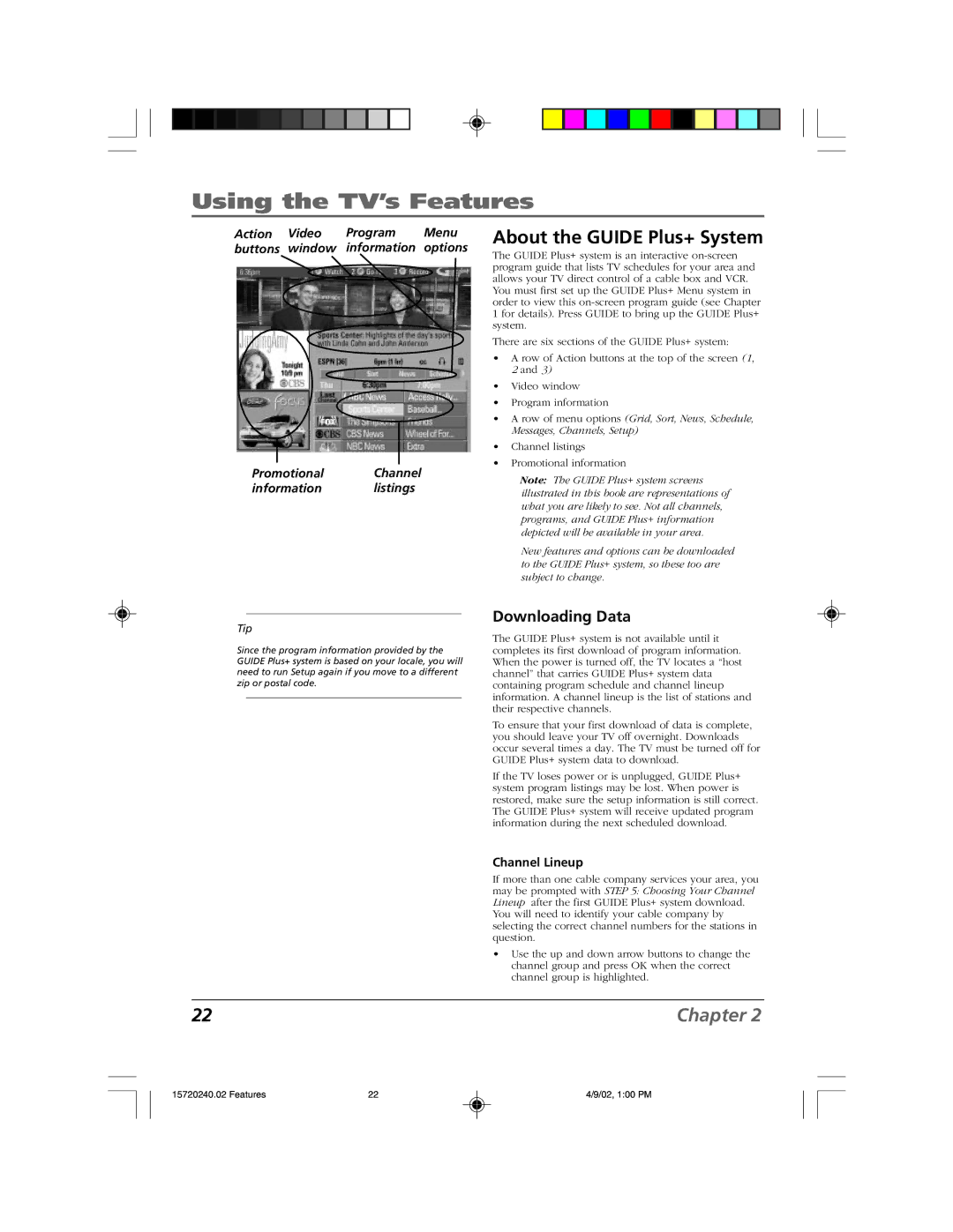 RCA F19426 manual About the Guide Plus+ System, Downloading Data, Channel Lineup 