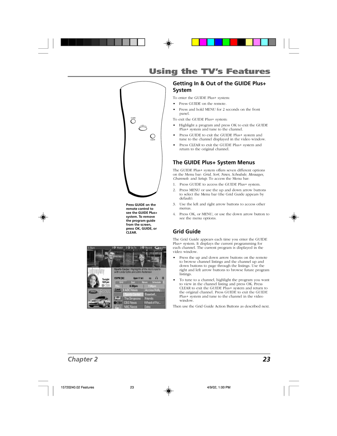 RCA F19426 manual Getting In & Out of the Guide Plus+ System, Guide Plus+ System Menus, Grid Guide 