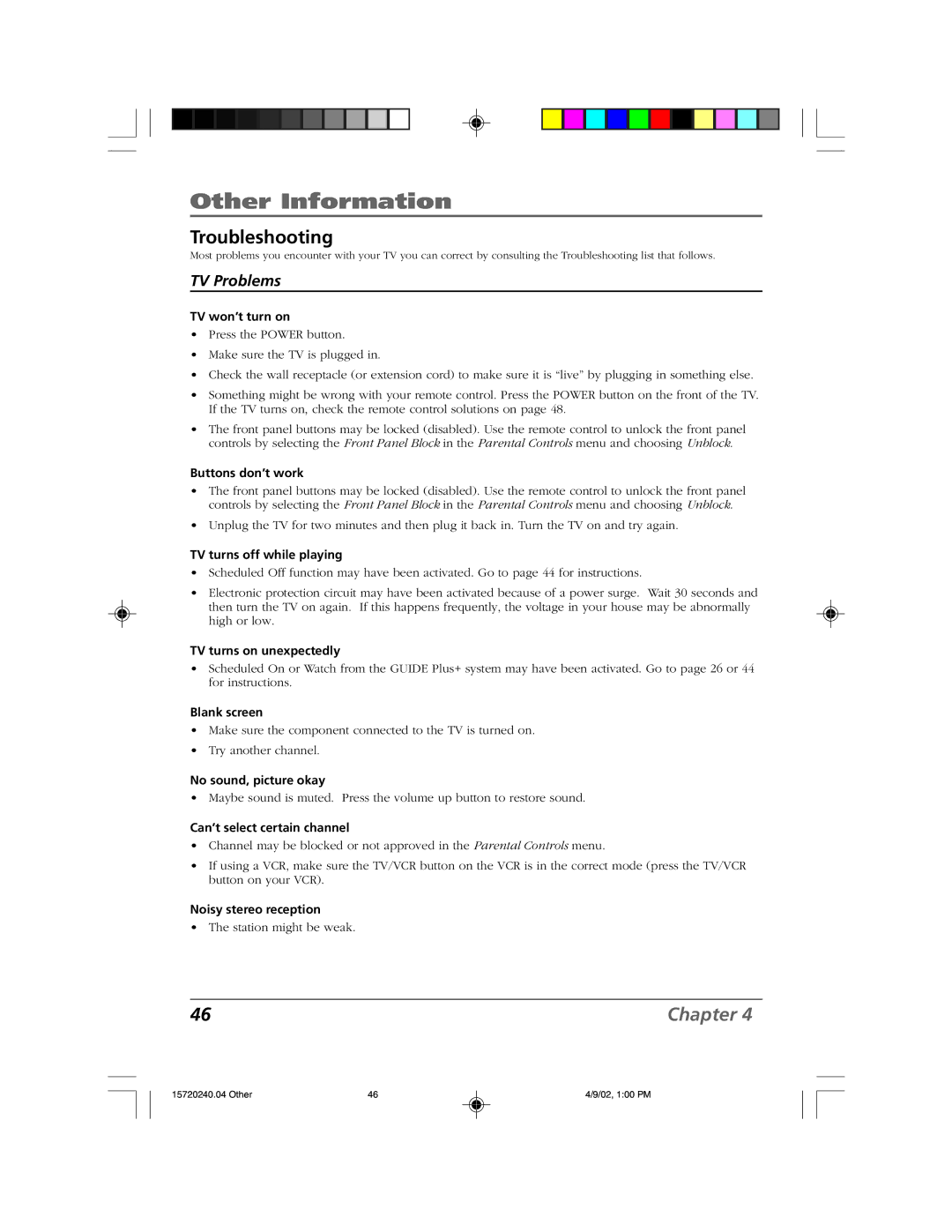 RCA F19426 manual Troubleshooting 