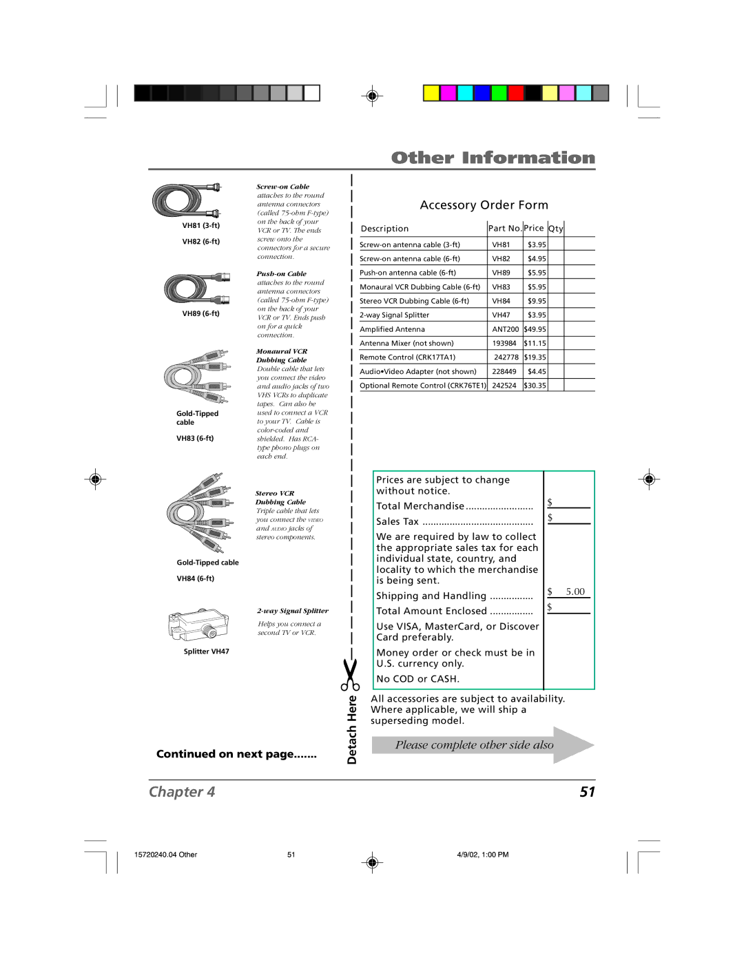 RCA F19426 manual Here, Detach 