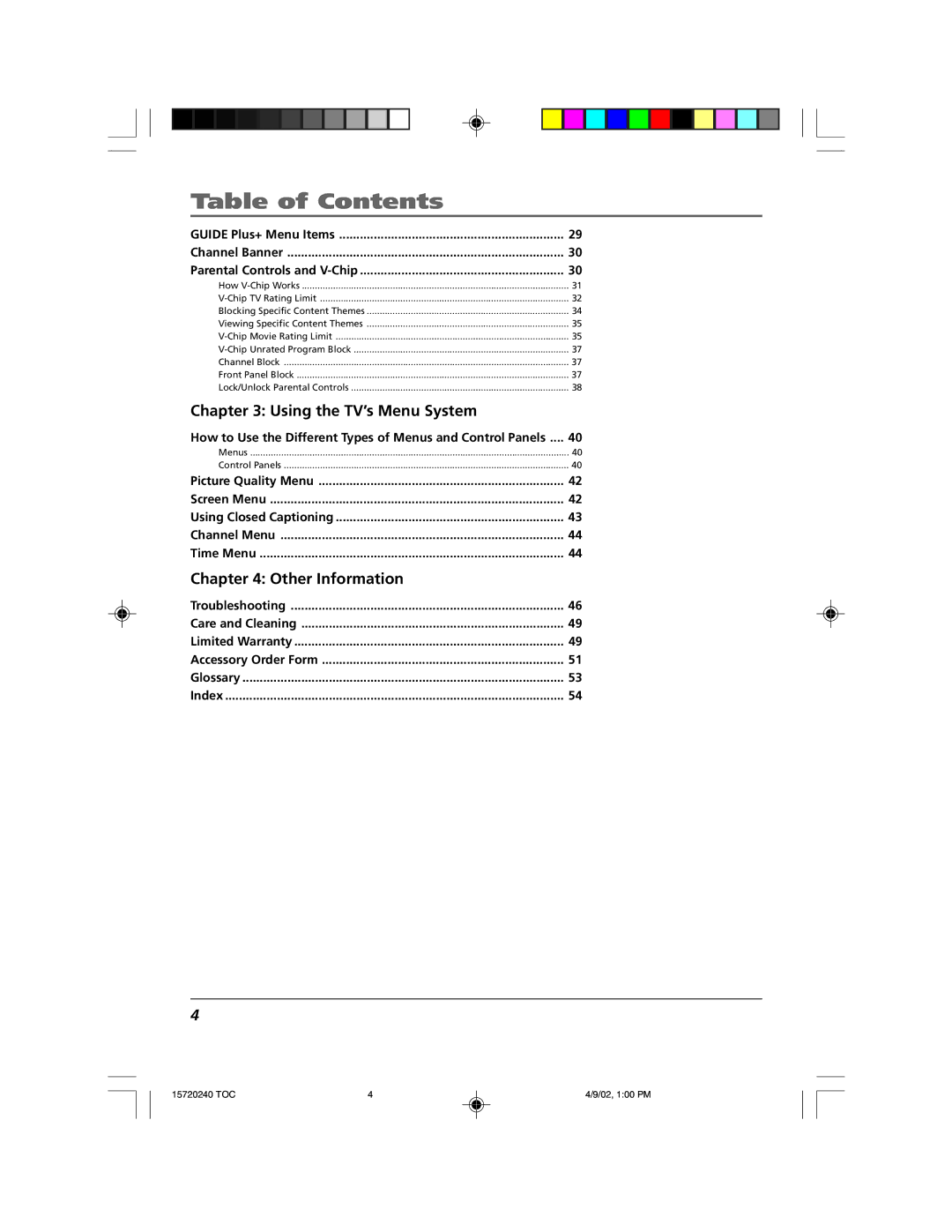 RCA F19426 manual Using the TV’s Menu System, Other Information 