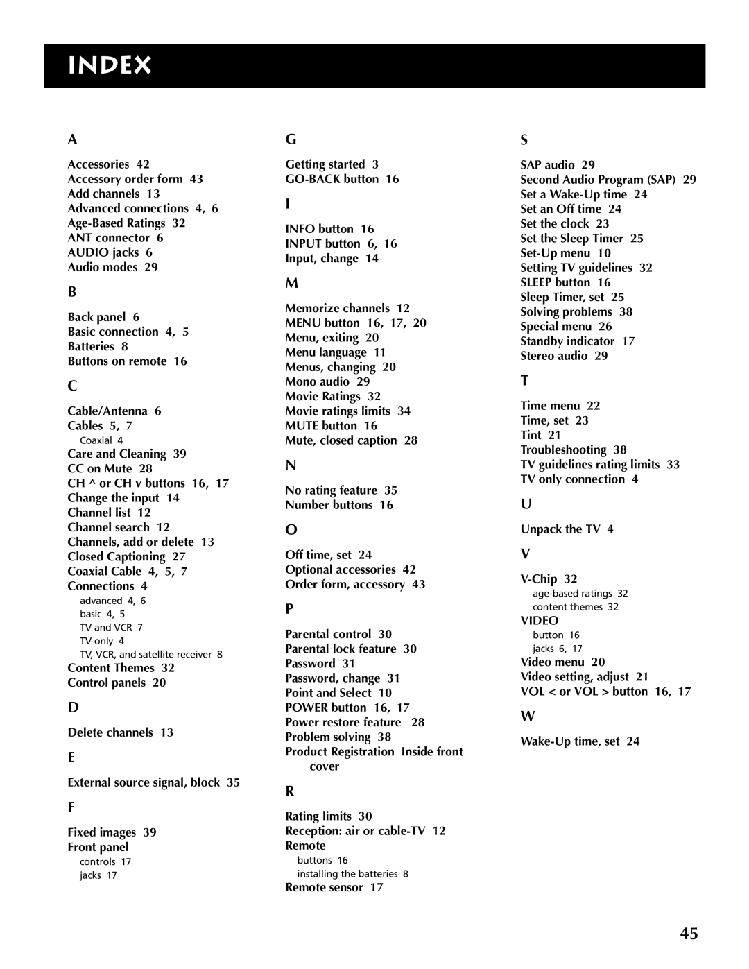 RCA F19430 manual Referenceindex 