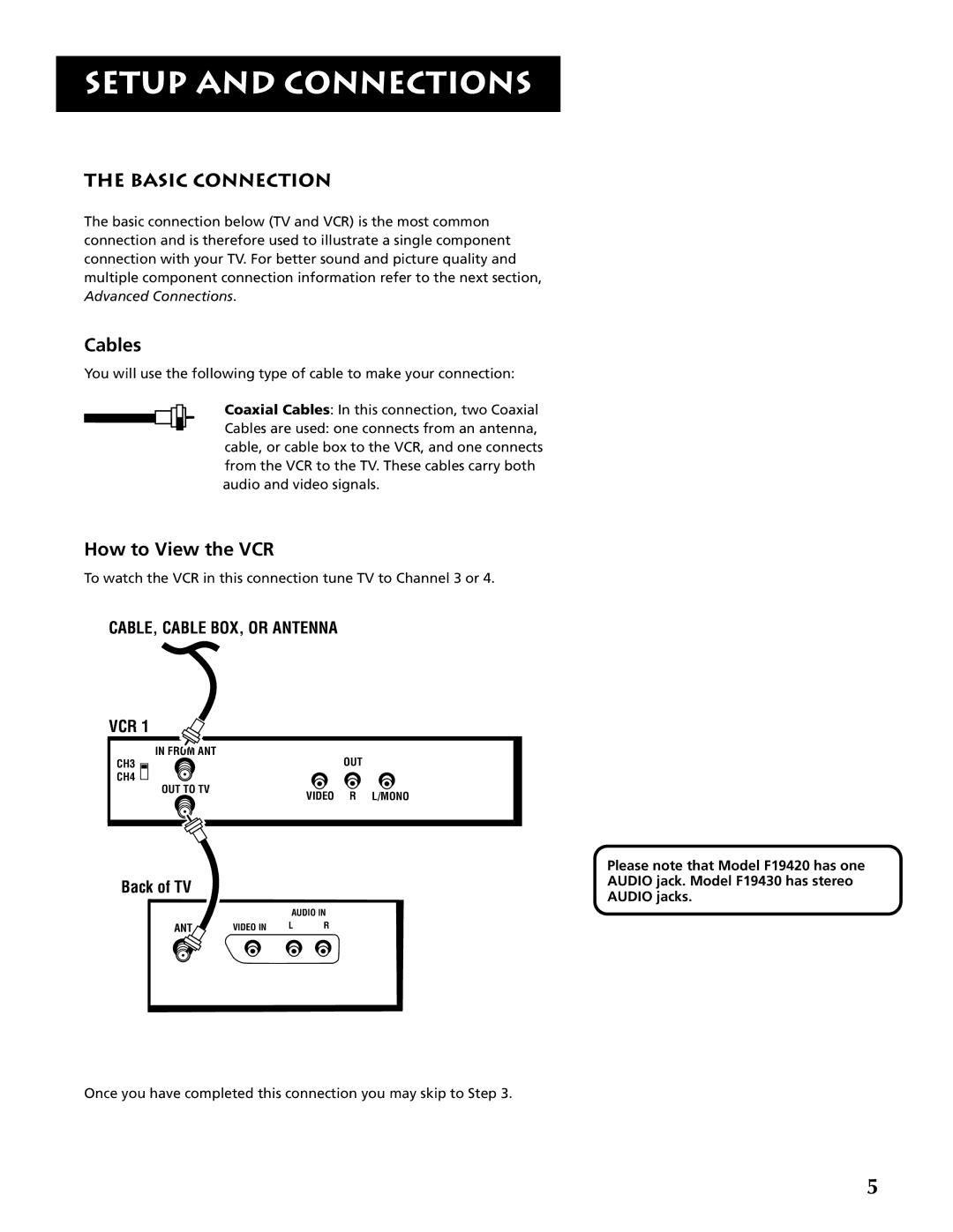 RCA F19430 manual Basic Connection, How to View the VCR 