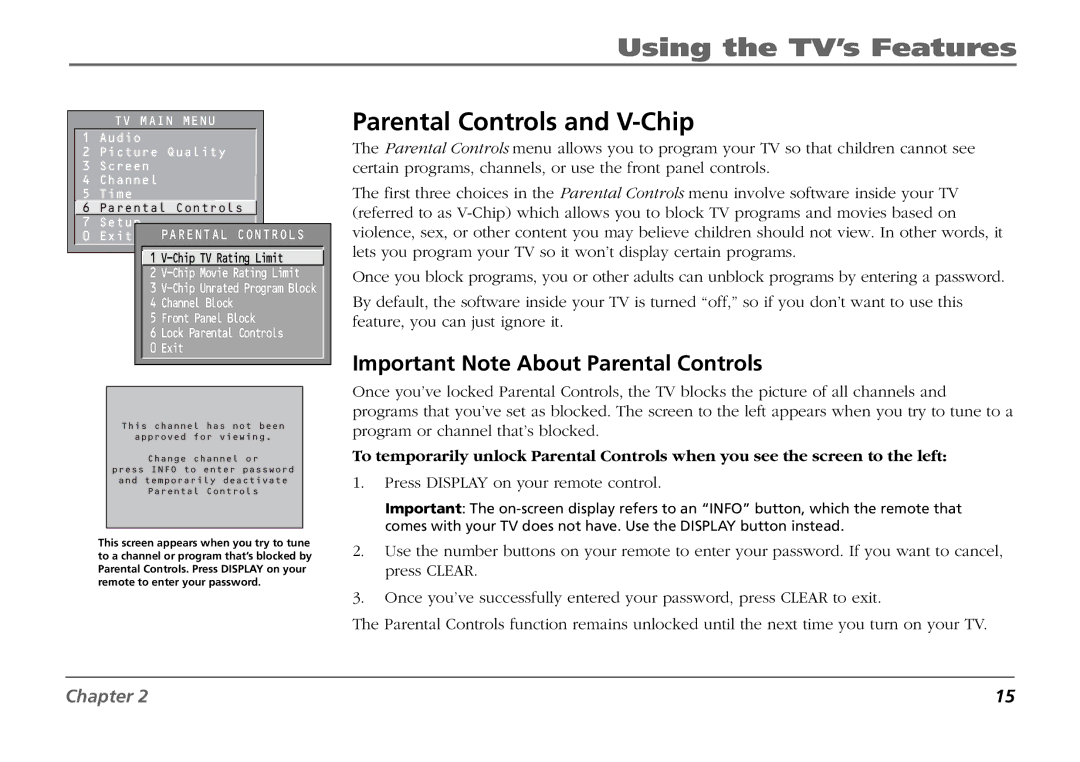 RCA F19431 manual Parental Controls and V-Chip, Important Note About Parental Controls 