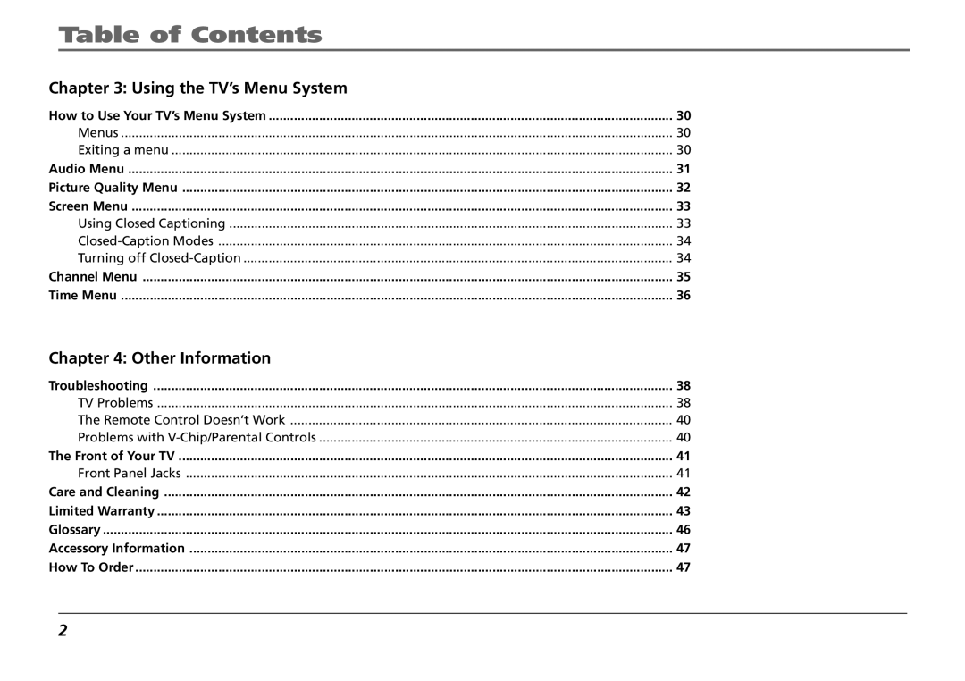 RCA F19431 manual Using the TV’s Menu System, Other Information 