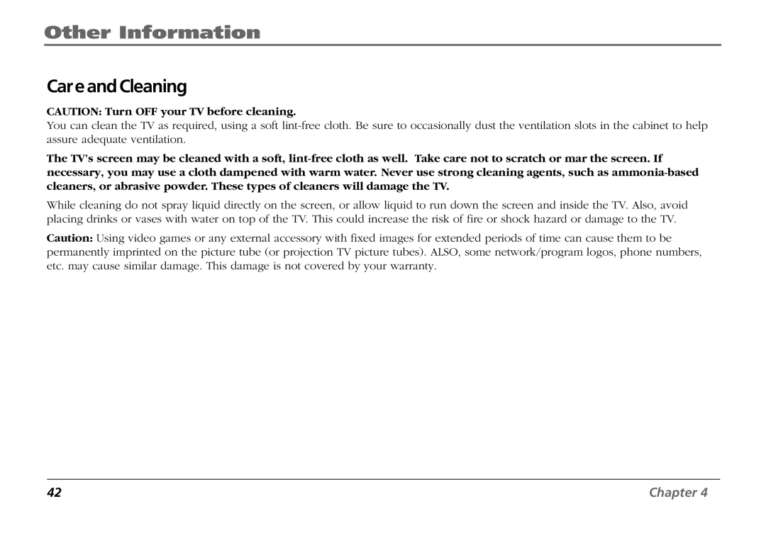 RCA F19431 manual Care and Cleaning 