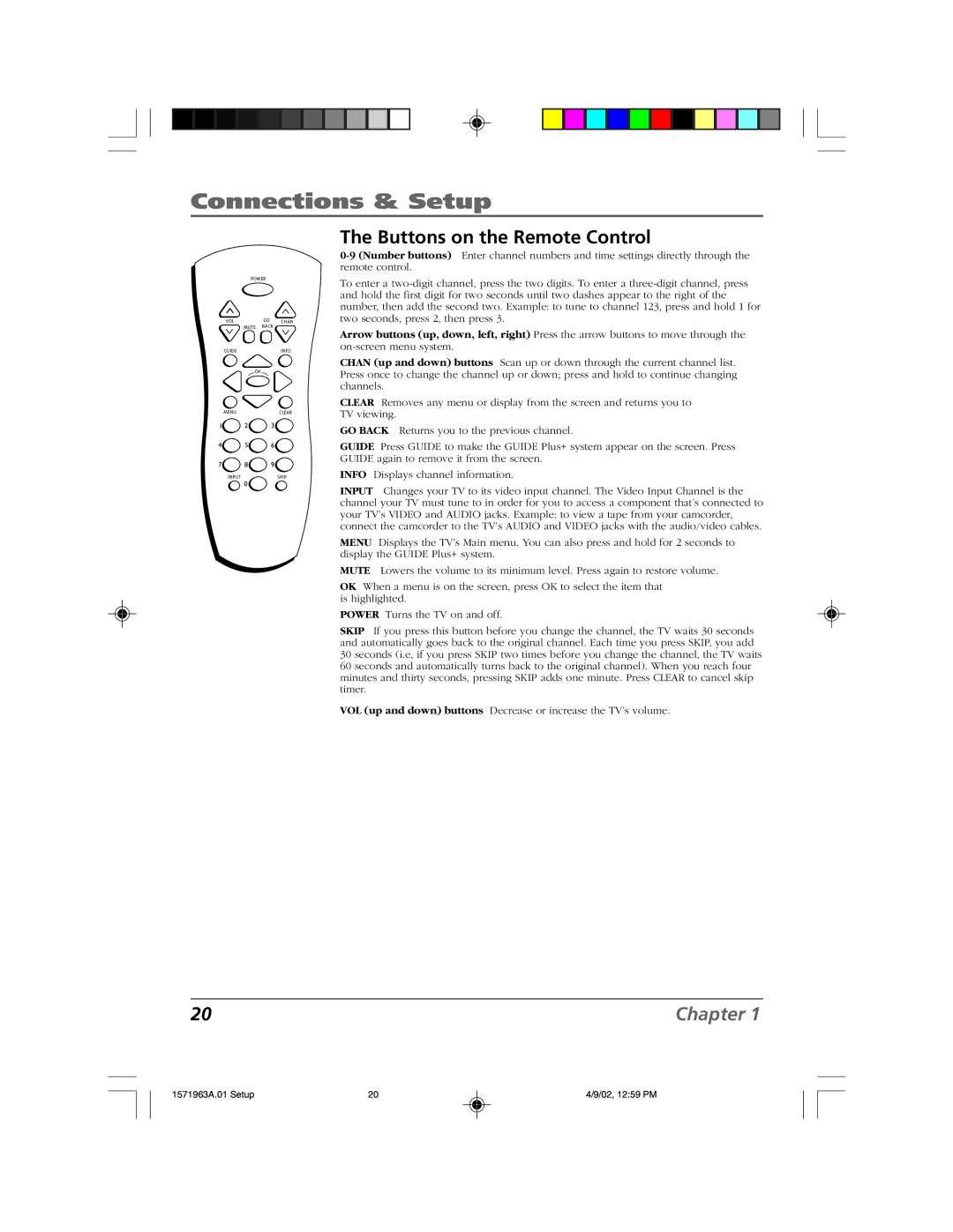 RCA F19436 manual Buttons on the Remote Control 