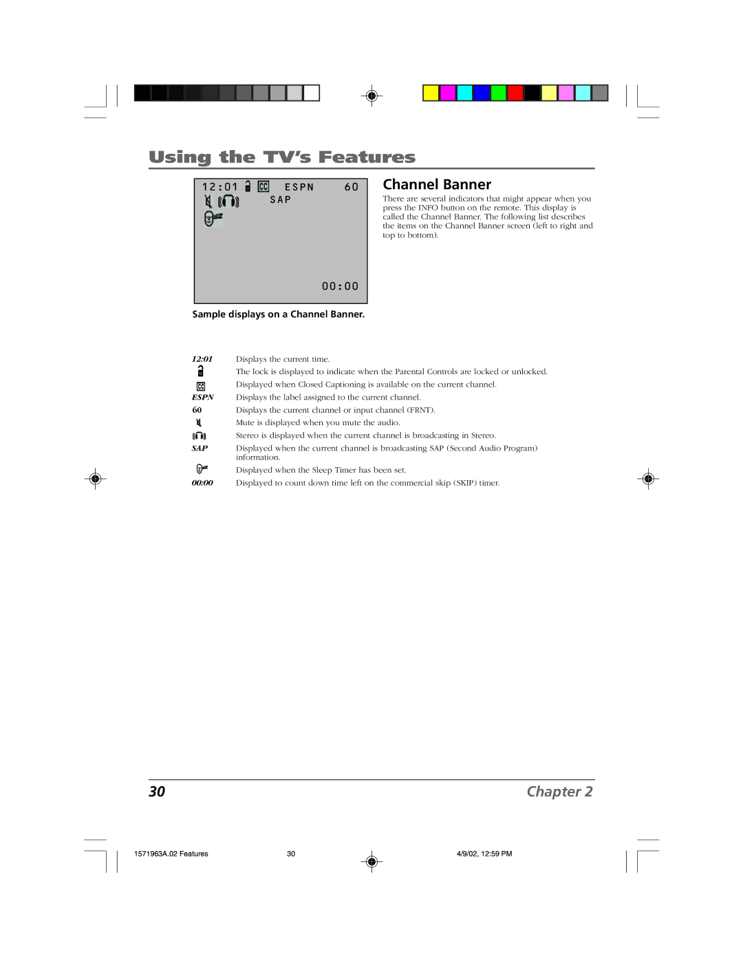 RCA F19436 manual Sample displays on a Channel Banner 