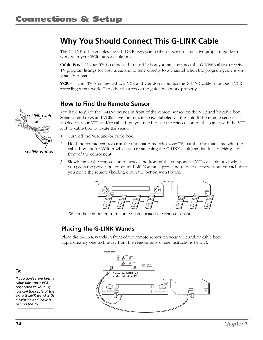 RCA F20648 manual Why You Should Connect This G-LINK Cable, How to Find the Remote Sensor, Placing the G-LINK Wands 