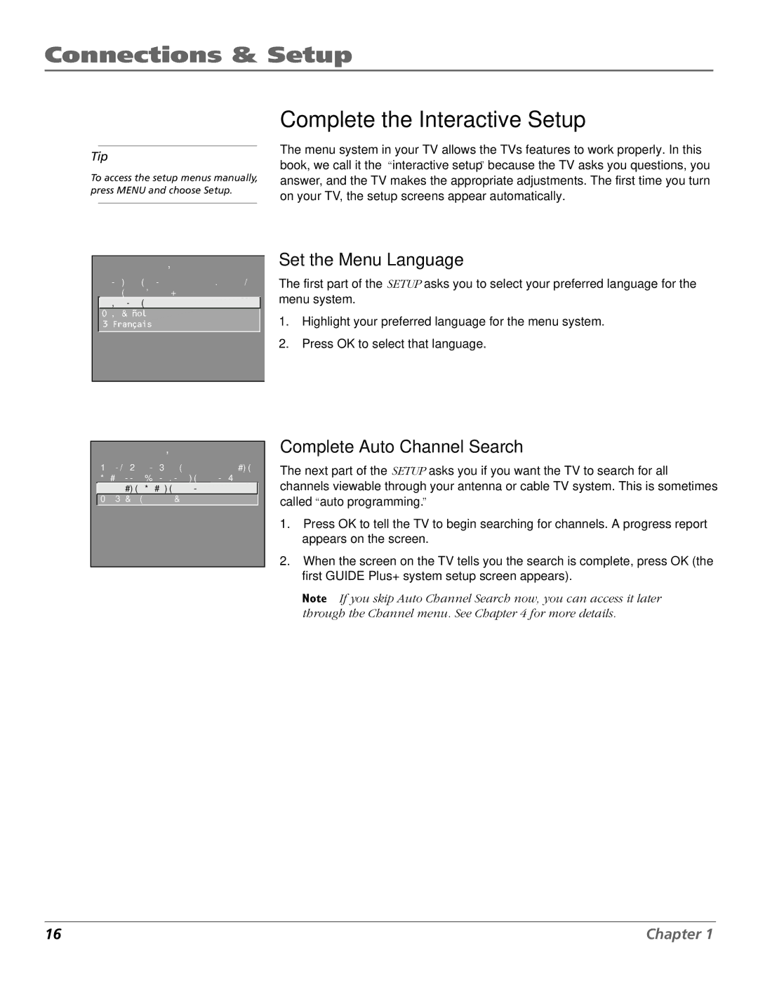 RCA F20648 manual Complete the Interactive Setup, Set the Menu Language, Complete Auto Channel Search 