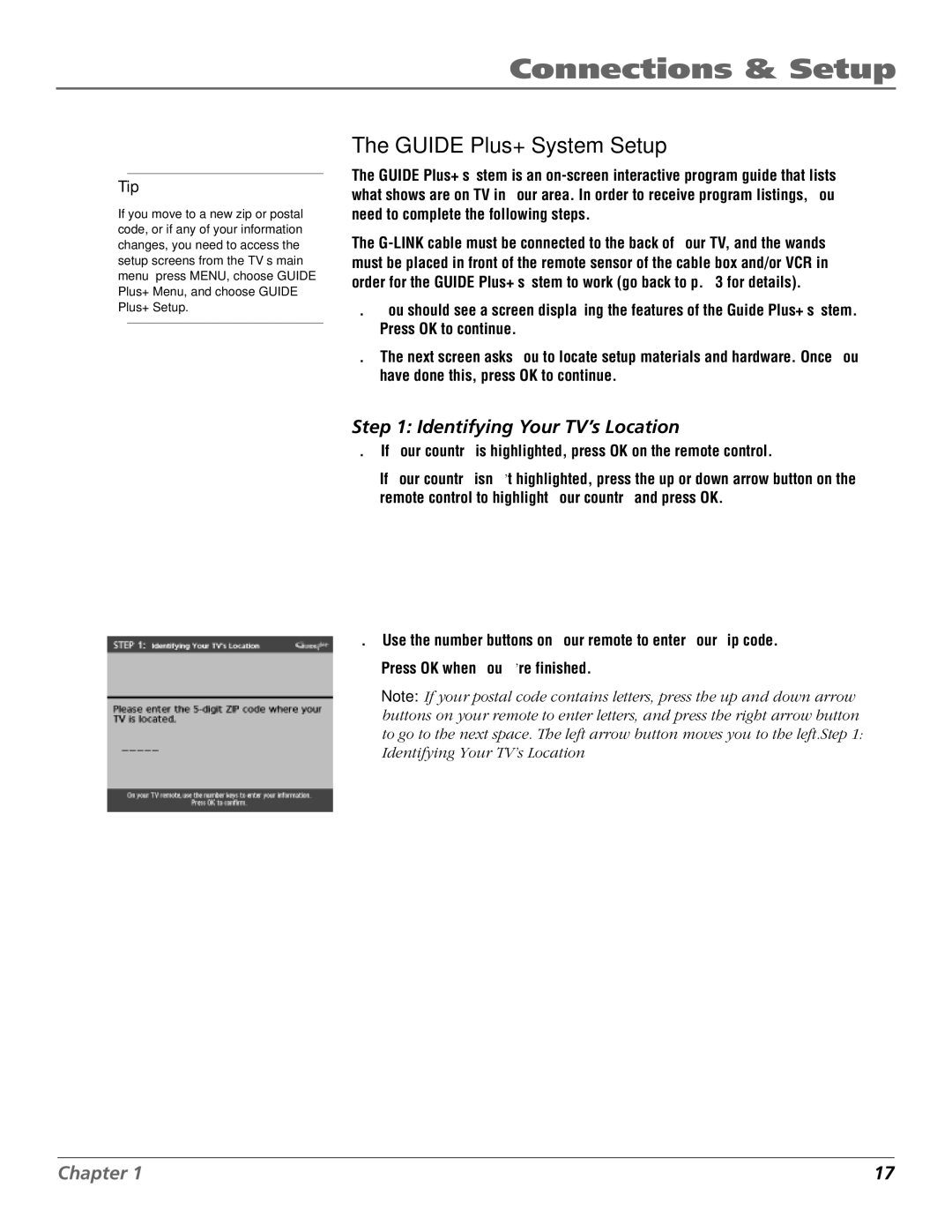 RCA F20648 manual Guide Plus+ System Setup, Identifying Your TV’s Location 