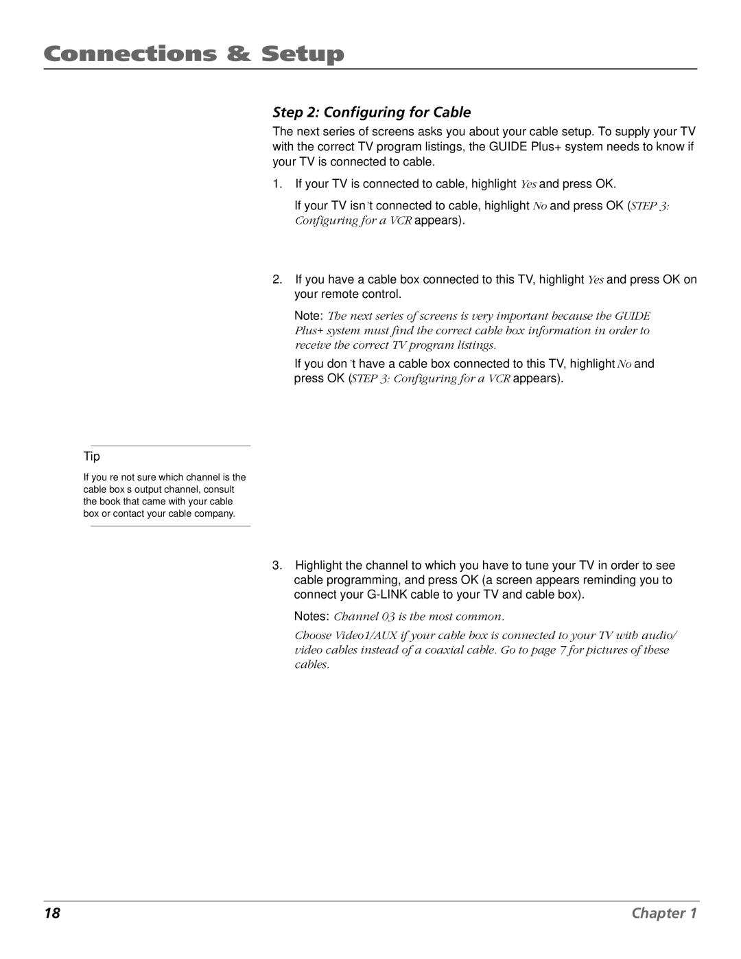 RCA F20648 manual Configuring for Cable 