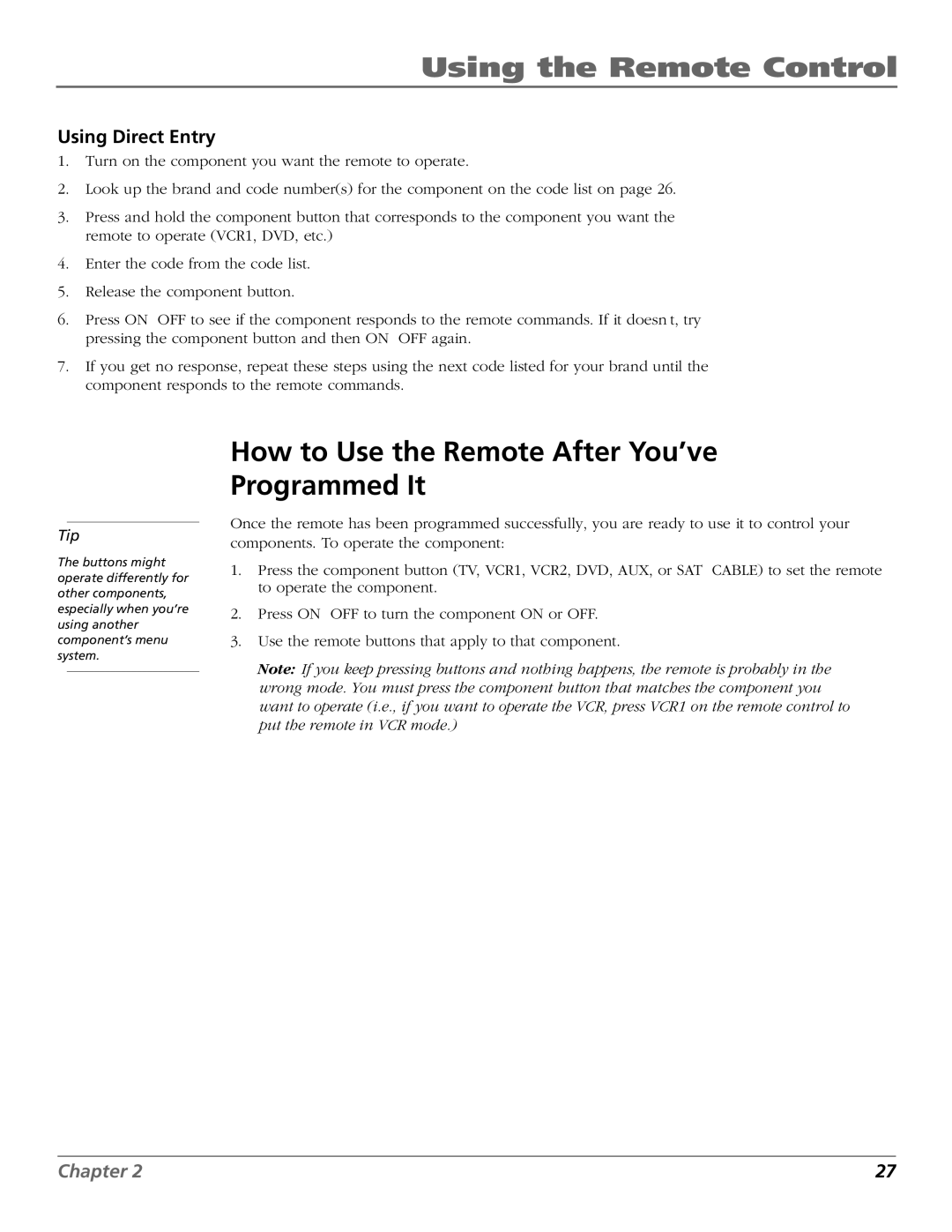 RCA F20648 manual How to Use the Remote After You’ve Programmed It, Using Direct Entry 