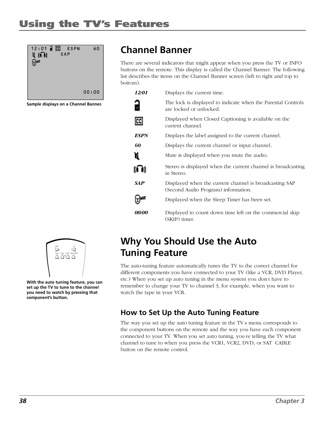 RCA F20648 manual Channel Banner, Why You Should Use the Auto Tuning Feature, How to Set Up the Auto Tuning Feature 