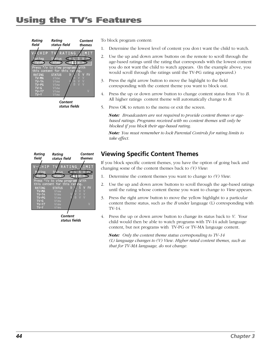 RCA F20648 manual Viewing Specific Content Themes 